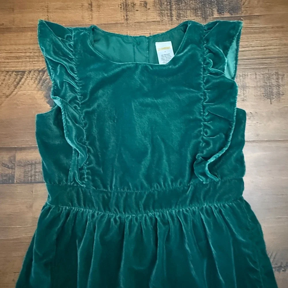 Gymboree Girls Green Velvet Dress‎ Ruffle Sleeveless Party Holiday Size 6